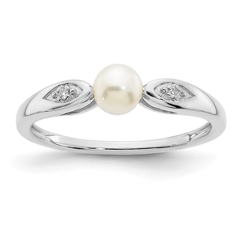 14k White Gold FW Cultured Pearl and Real Diamond Ring