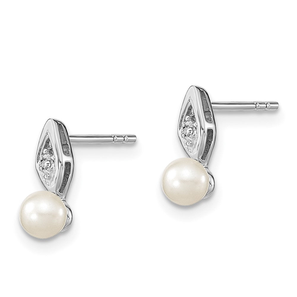 14k White Gold Genuine FW Cultured Pearl Diamond Earring