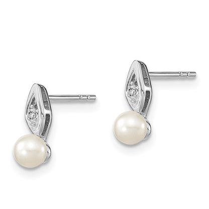 14k White Gold Genuine FW Cultured Pearl Diamond Earring