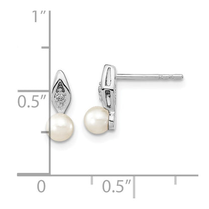 14k White Gold Genuine FW Cultured Pearl Diamond Earring