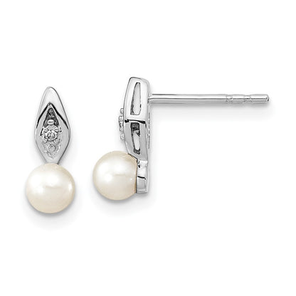 14k White Gold Genuine FW Cultured Pearl Diamond Earring