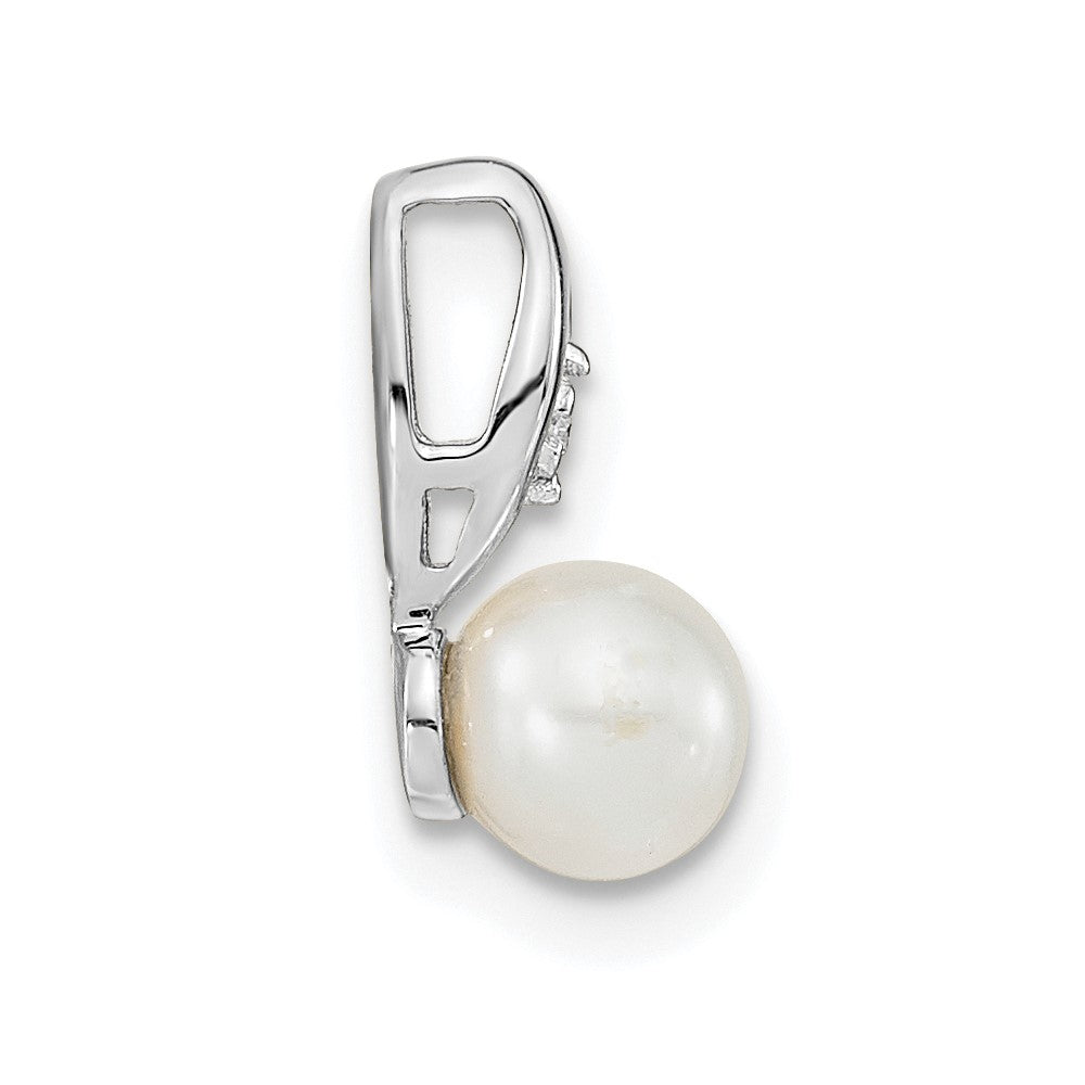 14k White Gold Genuine FW Cultured Pearl Diamond Pendant