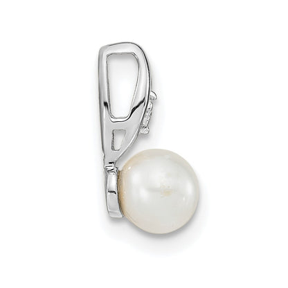 14k White Gold Genuine FW Cultured Pearl Diamond Pendant