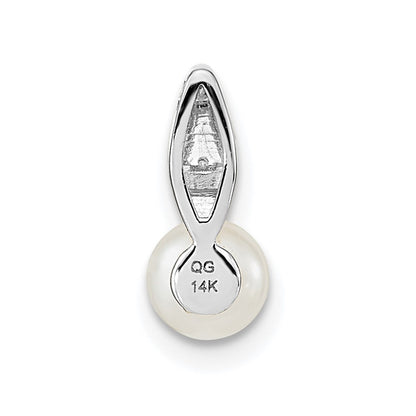14k White Gold Genuine FW Cultured Pearl Diamond Pendant