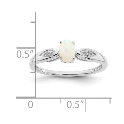 14k White Gold Opal and Real Diamond Ring