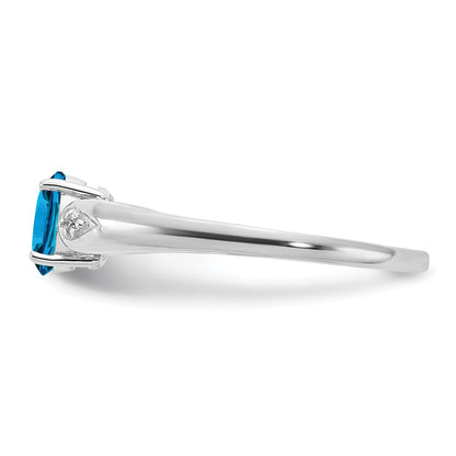 14k White Gold Blue Topaz and Real Diamond Ring