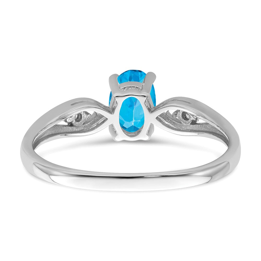 14k White Gold Blue Topaz and Real Diamond Ring