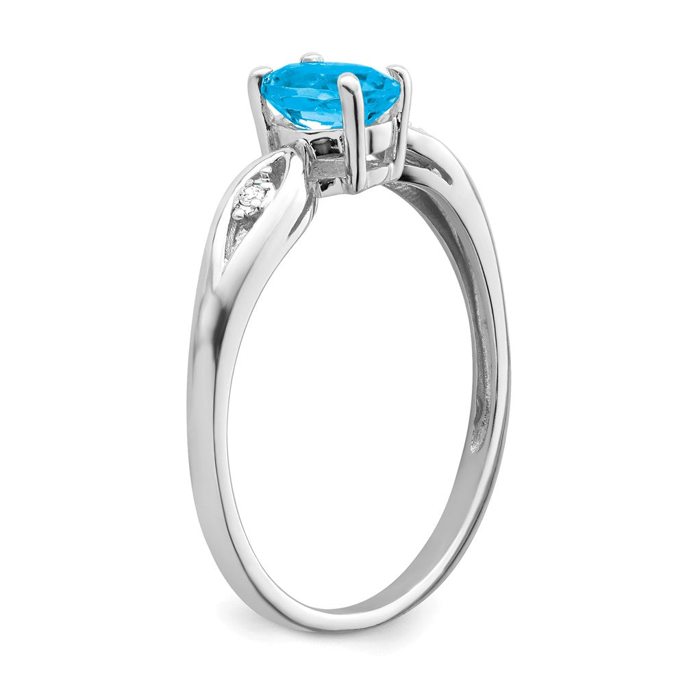 14k White Gold Blue Topaz and Real Diamond Ring
