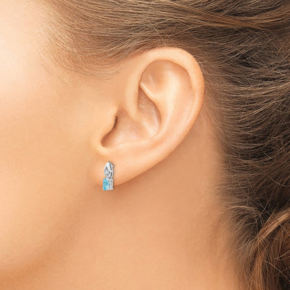 14k White Gold Blue Topaz Diamond Earring