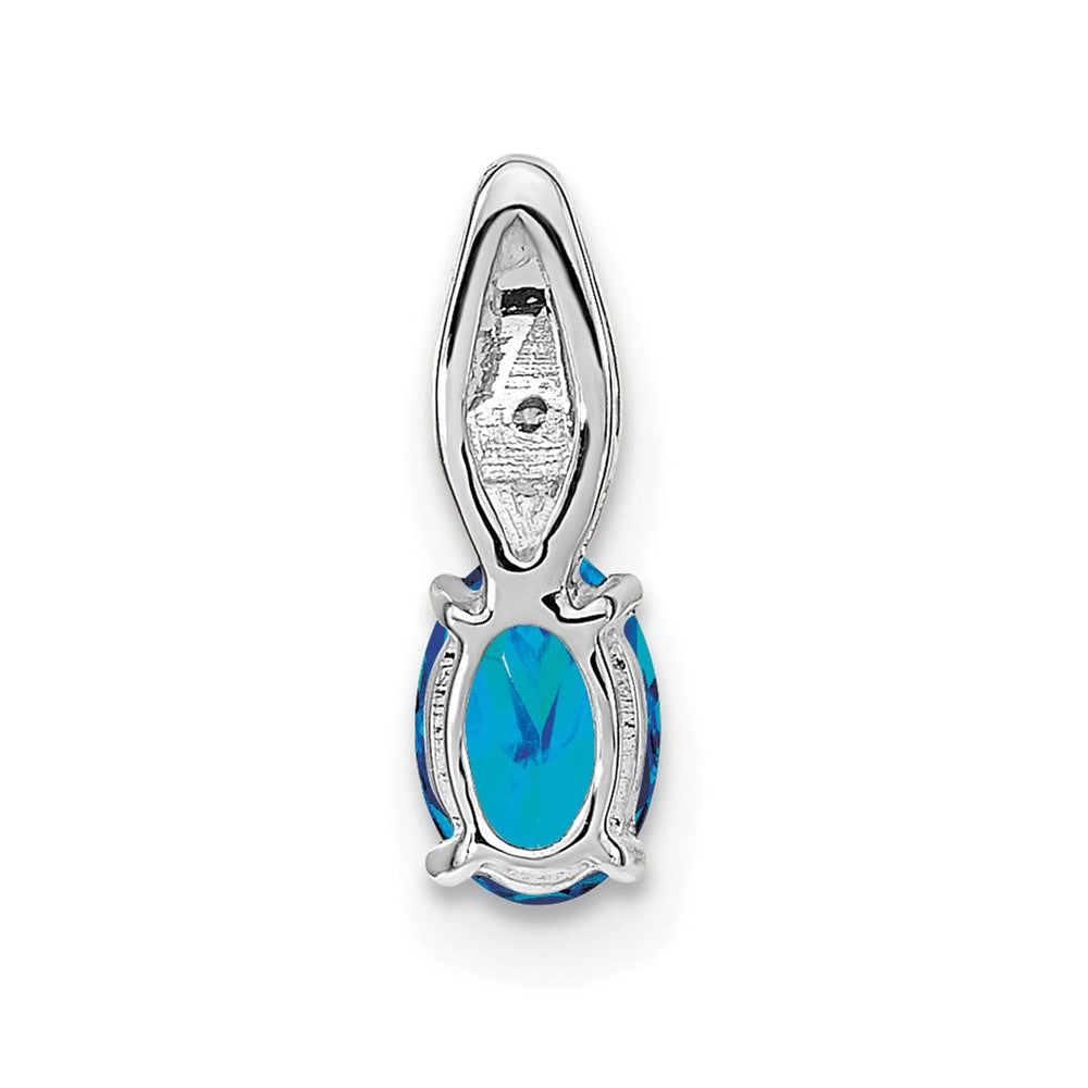14k White Gold Blue Topaz Diamond Pendant