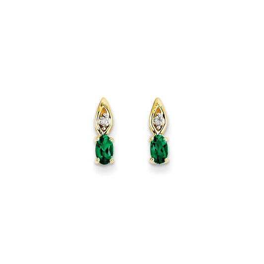 14k Yellow Gold Diamond & Genuine Emerald Earrings