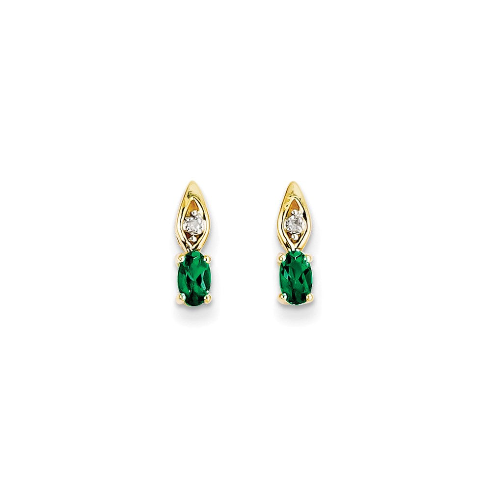 14k Yellow Gold Diamond & Genuine Emerald Earrings