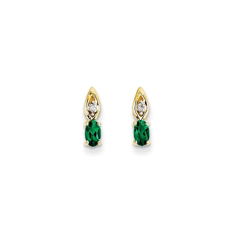 14k Yellow Gold Diamond & Genuine Emerald Earrings