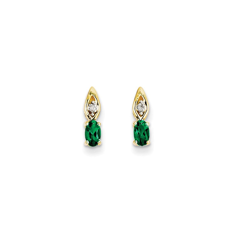 14k Yellow Gold Diamond & Genuine Emerald Earrings