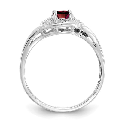 14k White Gold Garnet and Real Diamond Ring