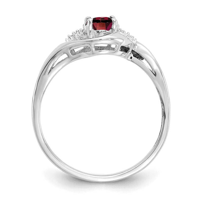 14k White Gold Garnet and Real Diamond Ring