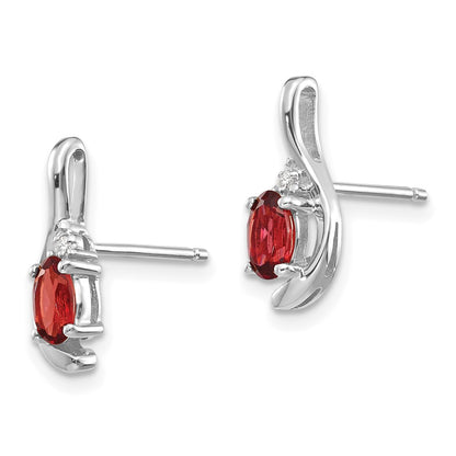 14k White Gold Garnet Diamond Earring
