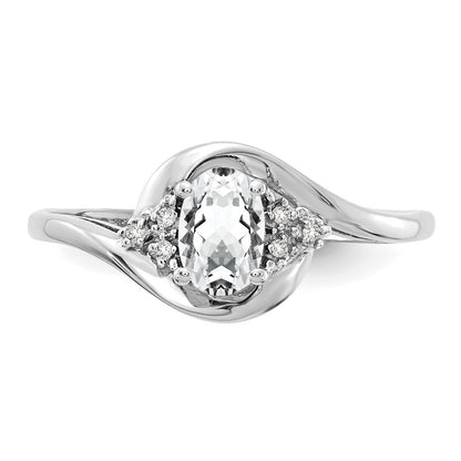 14k White Gold Topaz and Real Diamond Ring