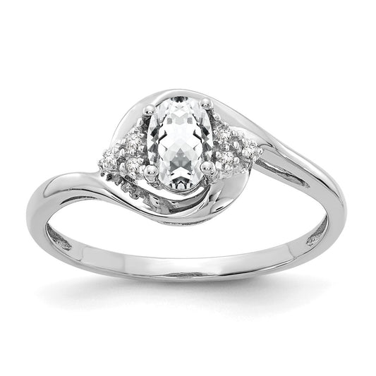 14k White Gold Topaz and Real Diamond Ring