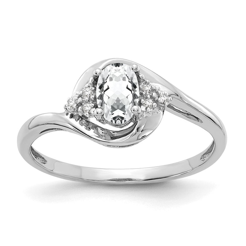 14k White Gold Topaz and Real Diamond Ring