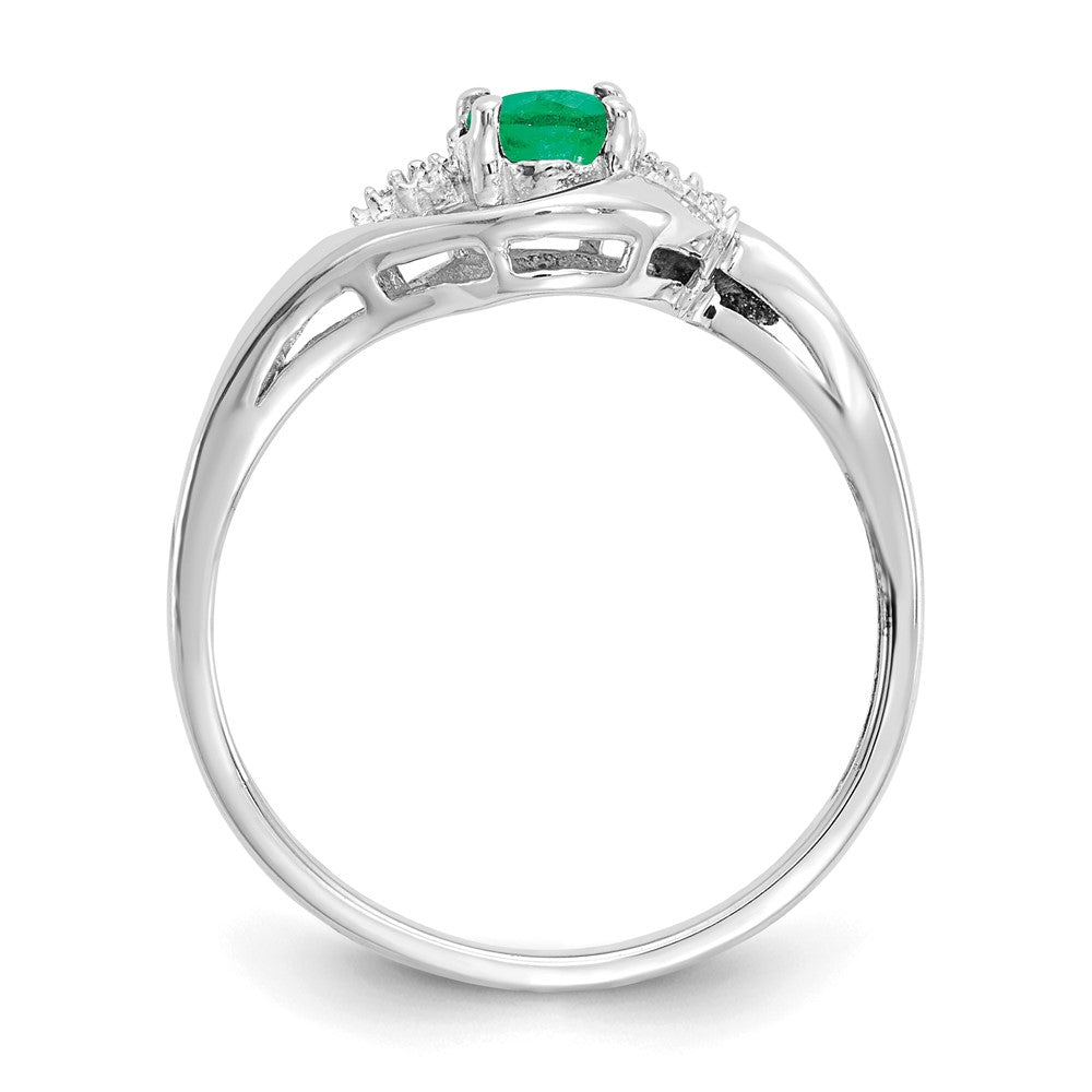 14k White Gold Emerald and Real Diamond Ring