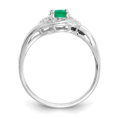 14k White Gold Emerald and Real Diamond Ring