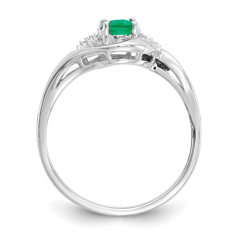 14k White Gold Emerald and Real Diamond Ring