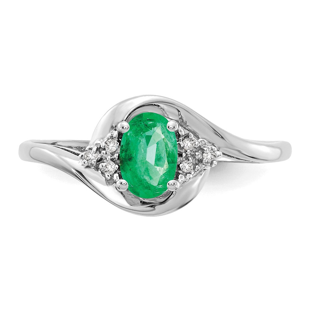 14k White Gold Emerald and Real Diamond Ring
