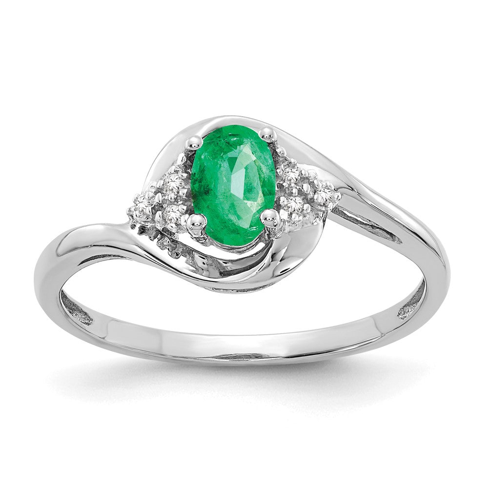 14k White Gold Emerald and Real Diamond Ring