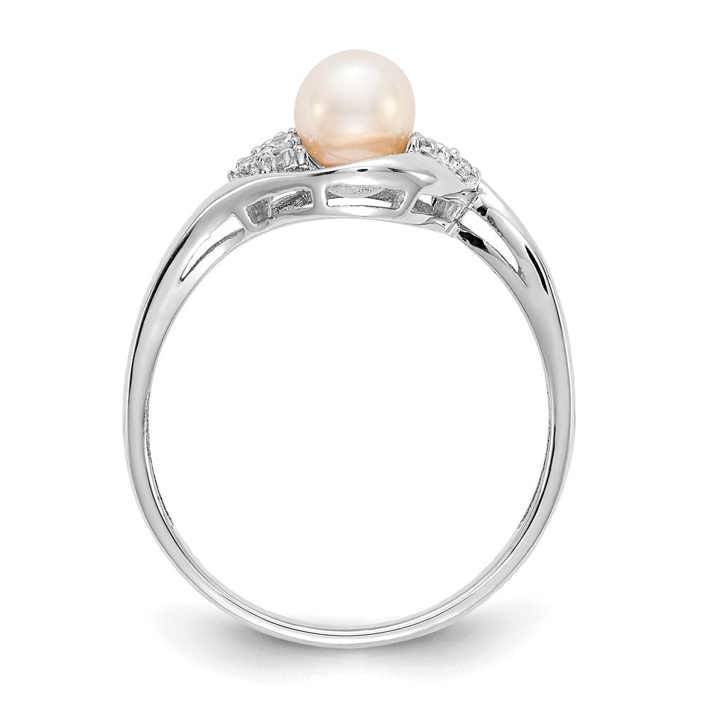 14k White Gold FW Cultured Pearl and Real Diamond Ring