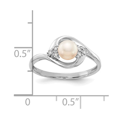 14k White Gold FW Cultured Pearl and Real Diamond Ring