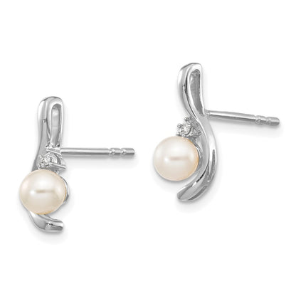 14k White Gold Genuine FW Cultured Pearl Diamond Earring