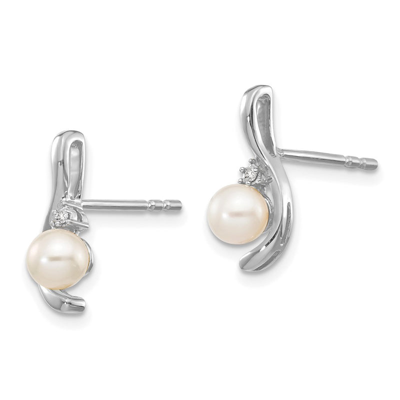 14k White Gold Genuine FW Cultured Pearl Diamond Earring