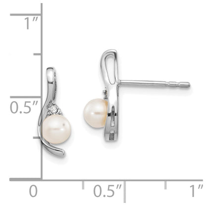 14k White Gold Genuine FW Cultured Pearl Diamond Earring