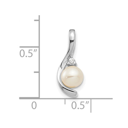 14k White Gold Genuine FW Cultured Pearl Diamond Pendant