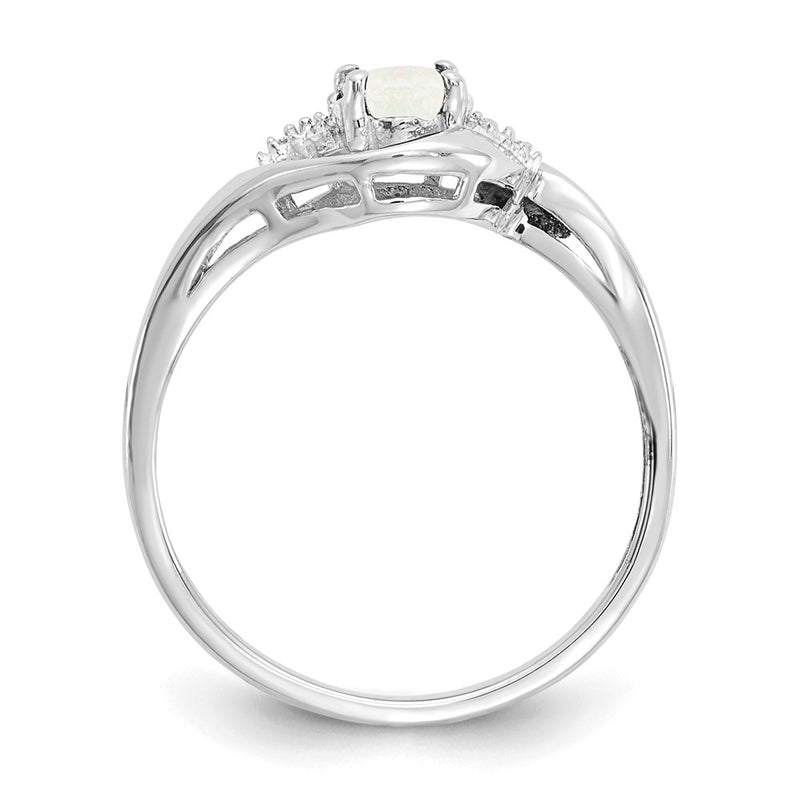 14k White Gold Opal and Real Diamond Ring