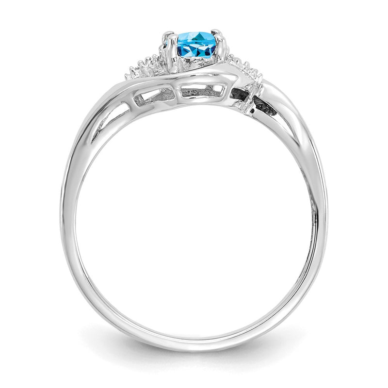 14k White Gold Blue Topaz and Real Diamond Ring