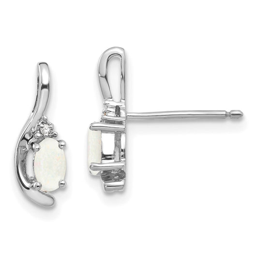 14k White Gold Opal Diamond Earring