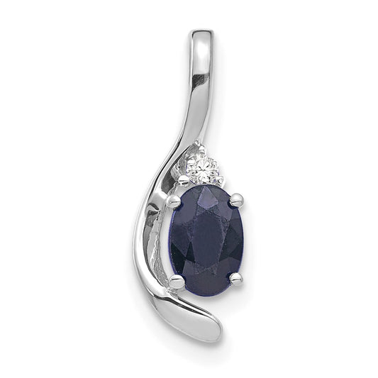 14k White Gold Sapphire Diamond Pendant