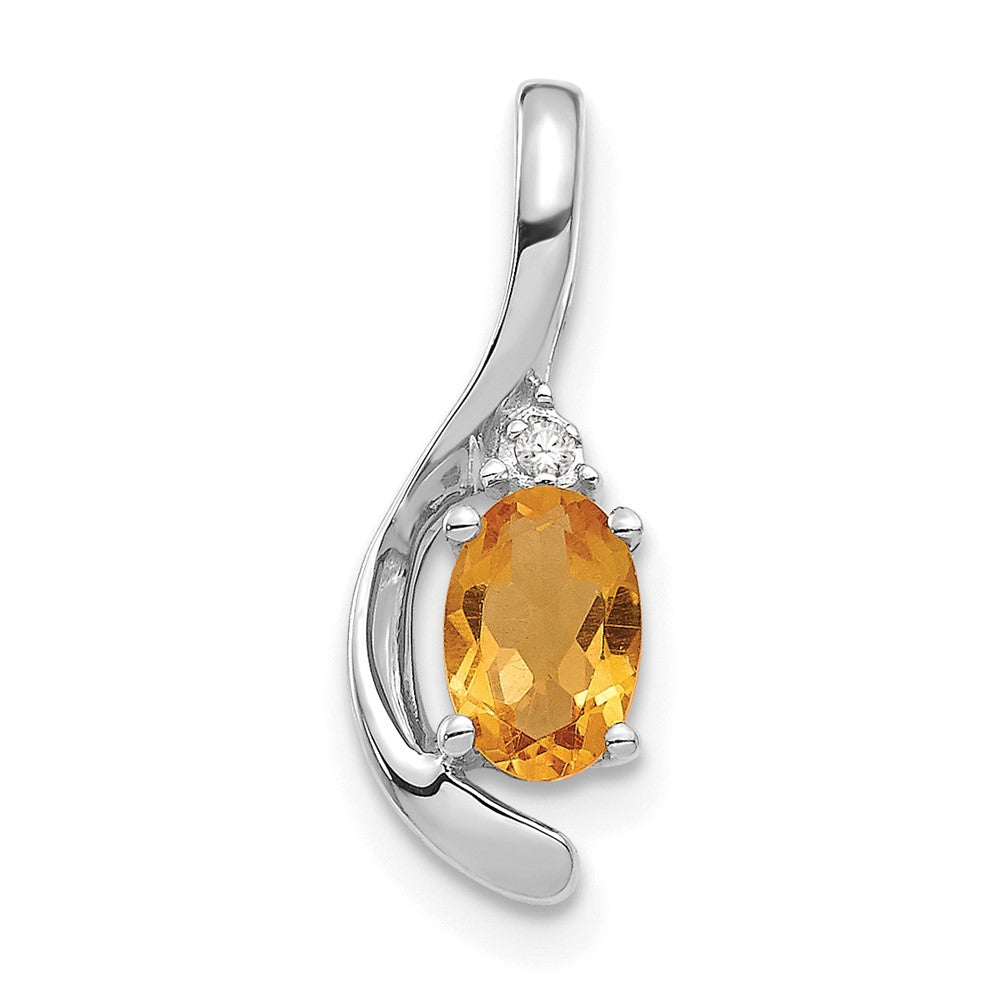 14k White Gold Citrine Diamond Pendant