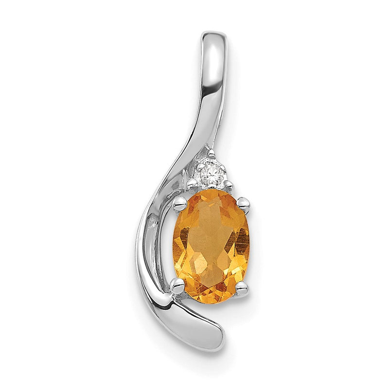14k White Gold Citrine Diamond Pendant