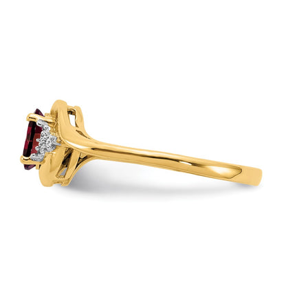 14K Yellow Gold Garnet and Real Diamond Ring
