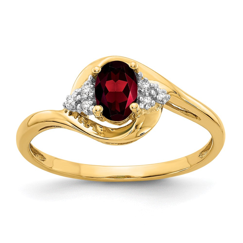 14K Yellow Gold Garnet and Real Diamond Ring