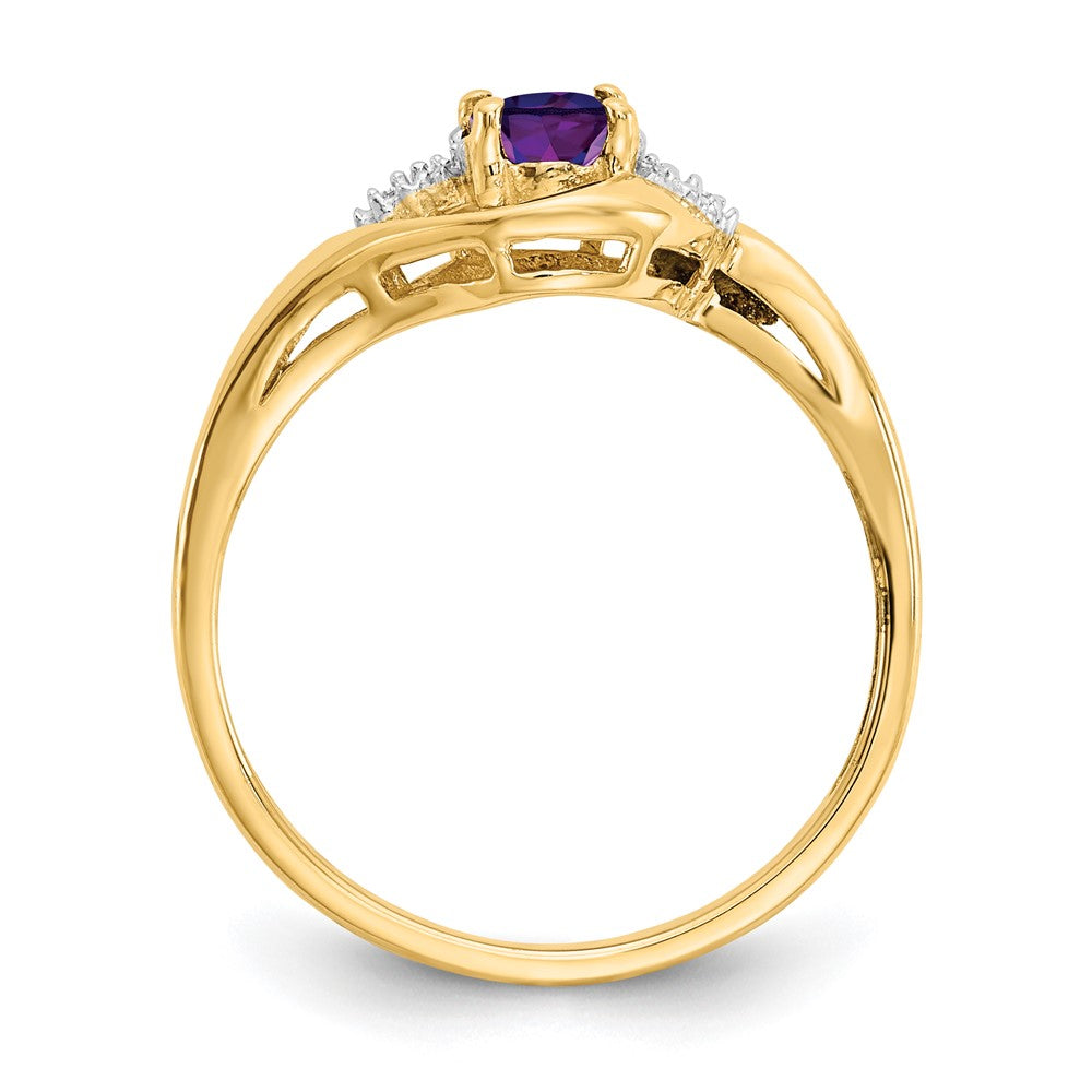 14K Yellow Gold Amethyst and Real Diamond Ring