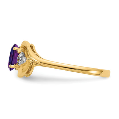 14K Yellow Gold Amethyst and Real Diamond Ring