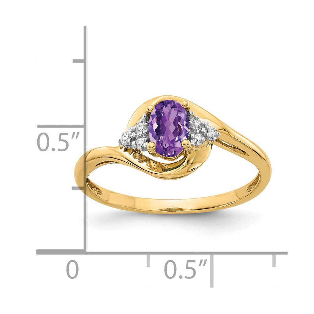 14K Yellow Gold Amethyst and Real Diamond Ring
