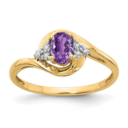 14K Yellow Gold Amethyst and Real Diamond Ring
