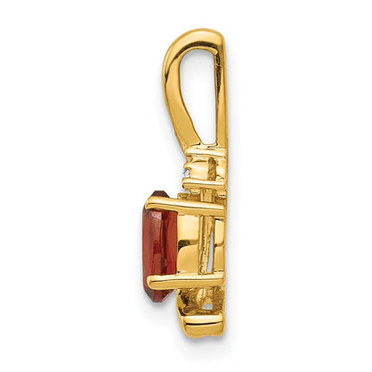 Natural Diamond and Oval Garnet Pendant in Solid 14K Yellow Gold