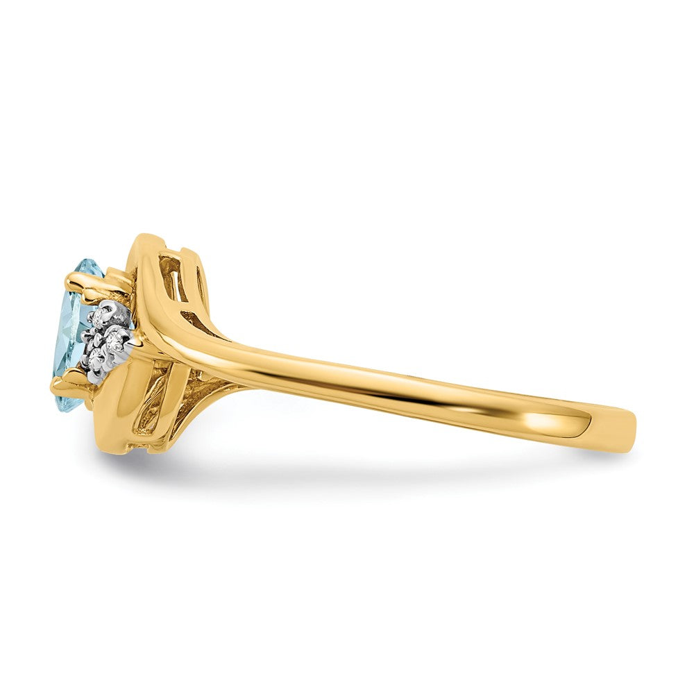 Solid 14k Yellow Gold Simulated Aquamarine and CZ Ring