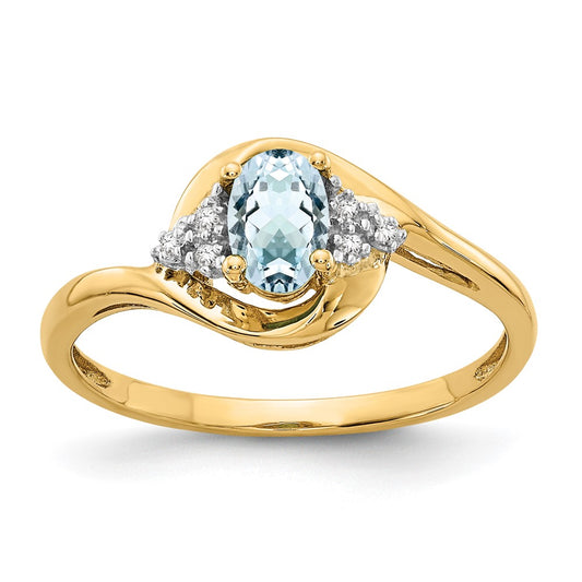 Solid 14k Yellow Gold Simulated Aquamarine and CZ Ring